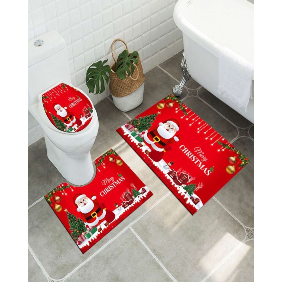 GENERICO - Juego de Alfombra de baño de Navidad 3 piezas
