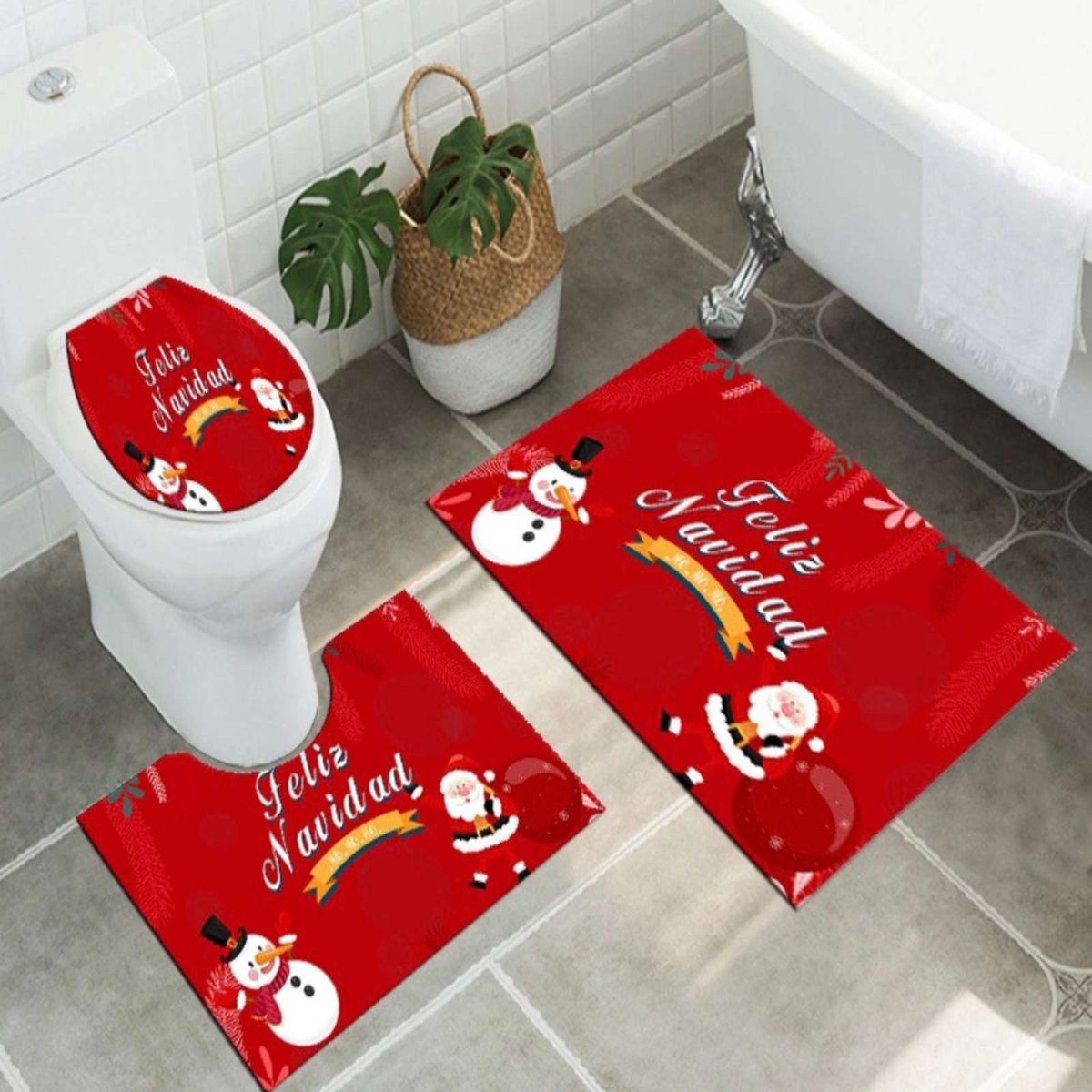 GENERICO - Juego de Alfombra de baño de Navidad 3 piezas