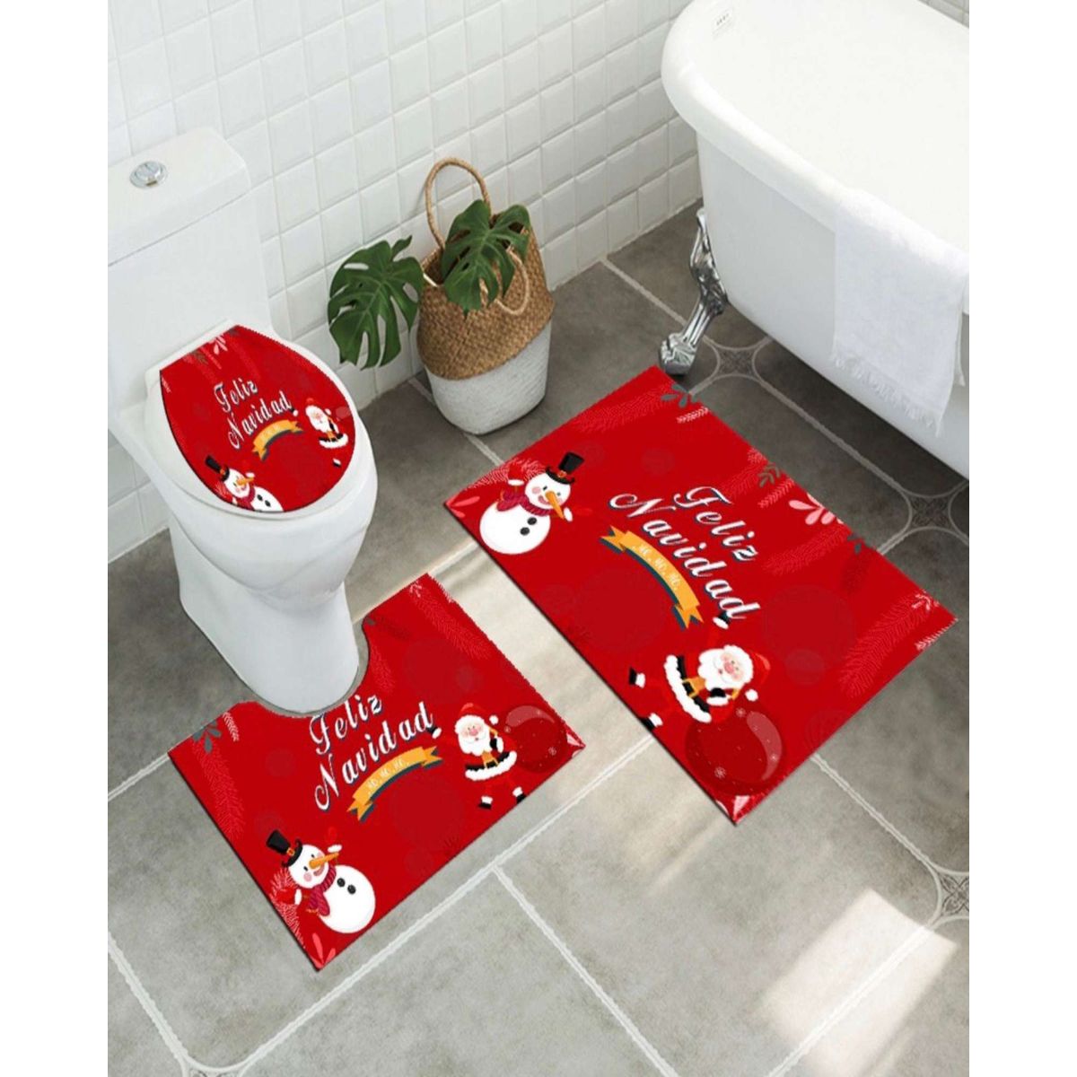 GENERICO - Juego de Alfombra de baño de Navidad 3 piezas