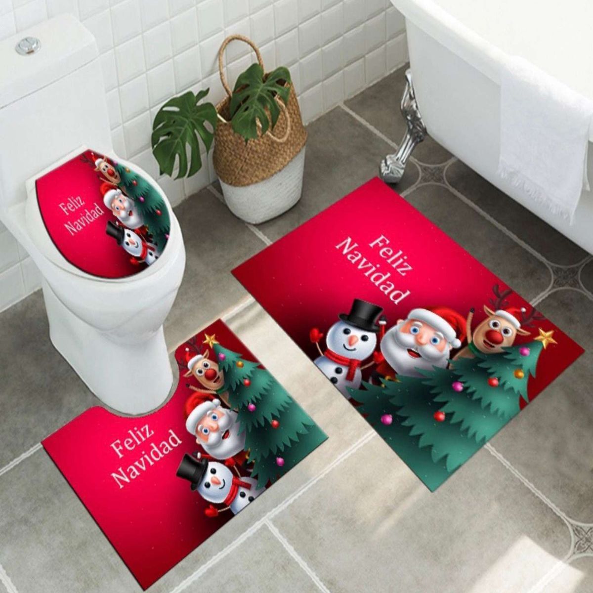 GENERICO - Juego de Alfombra de baño de Navidad 3 piezas
