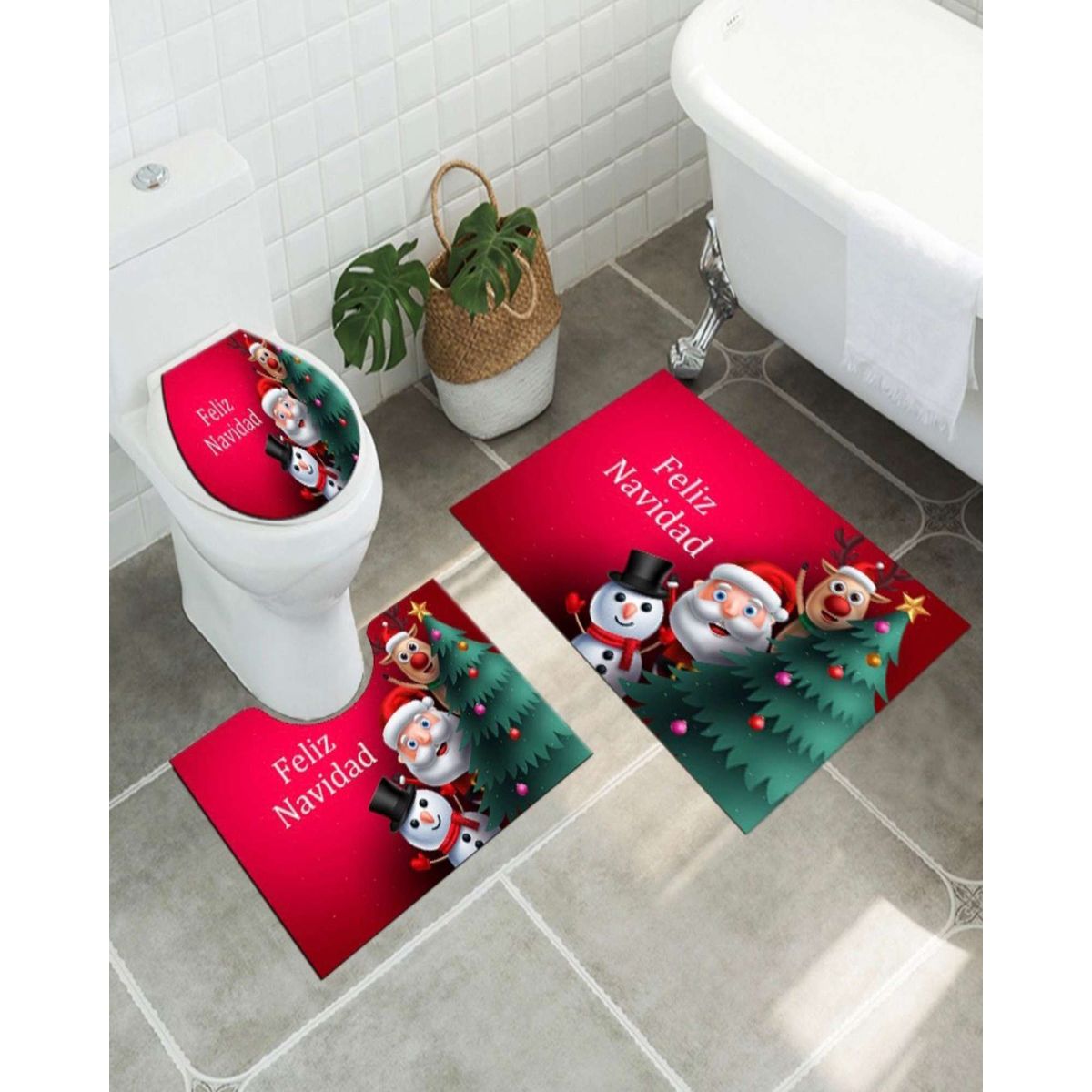 GENERICO - Juego de Alfombra de baño de Navidad 3 piezas