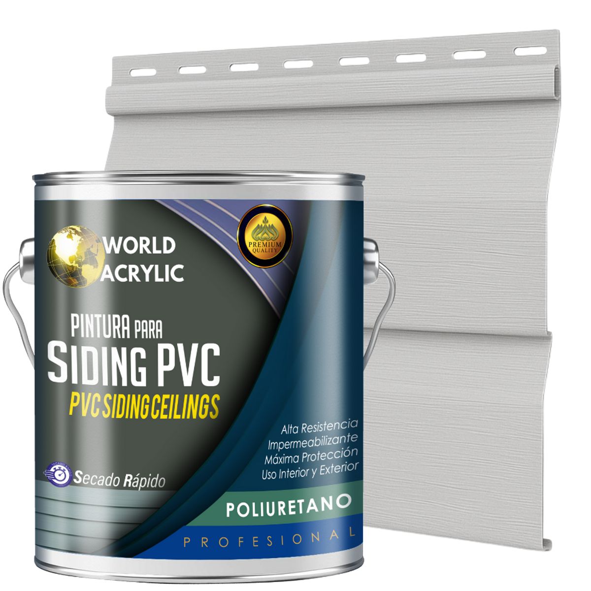 WORLD ACRYLIC - ESMALTE PU - GALÓN SIDING PVC Y PLÁSTICOS - CENIZA FRÍA