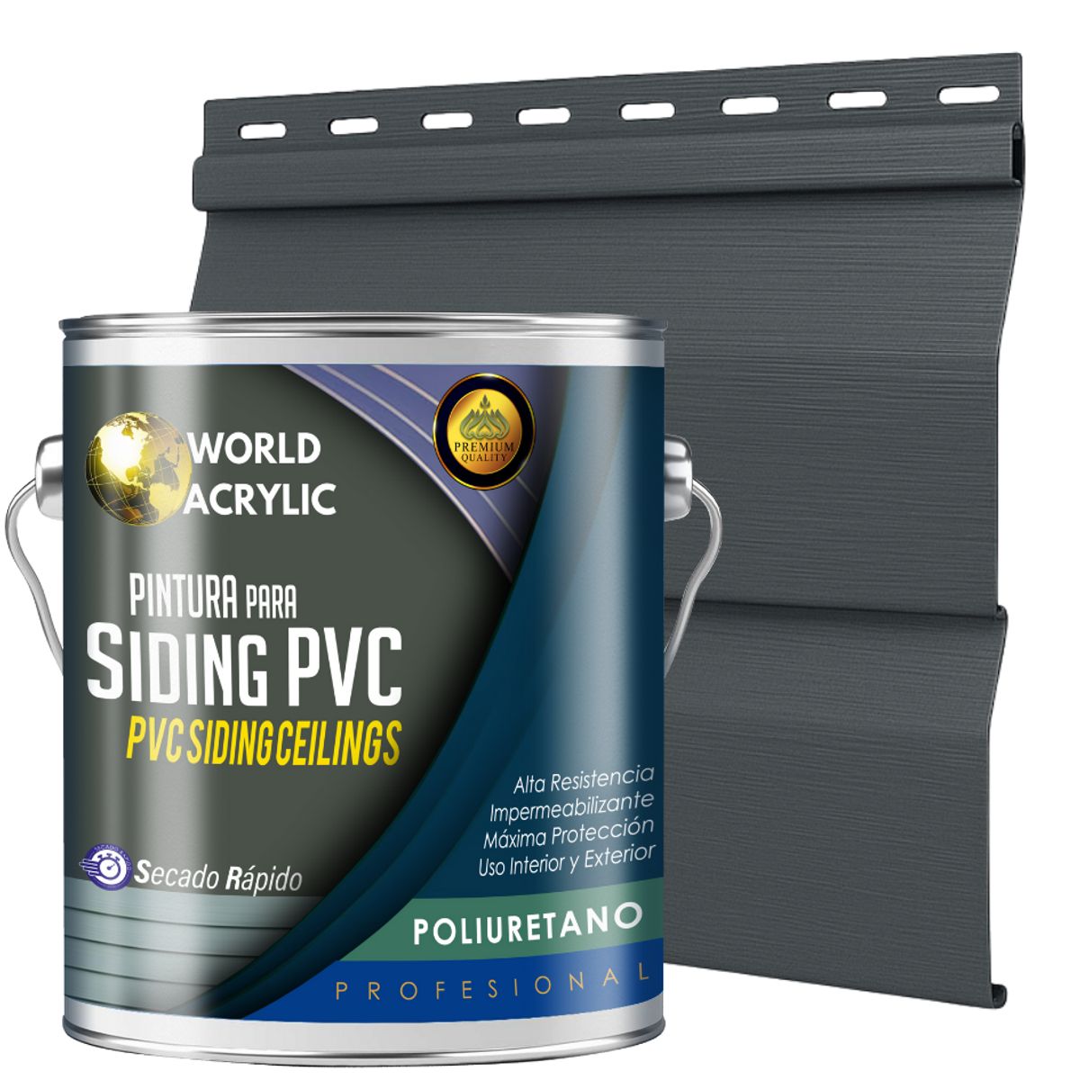 WORLD ACRYLIC - ESMALTE PU - GALÓN SIDING PVC Y PLÁSTICOS - GRAFITO URBANO