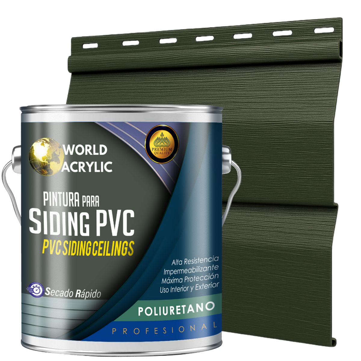 WORLD ACRYLIC - ESMALTE PU - GALÓN SIDING PVC Y PLÁSTICOS - MUSGO