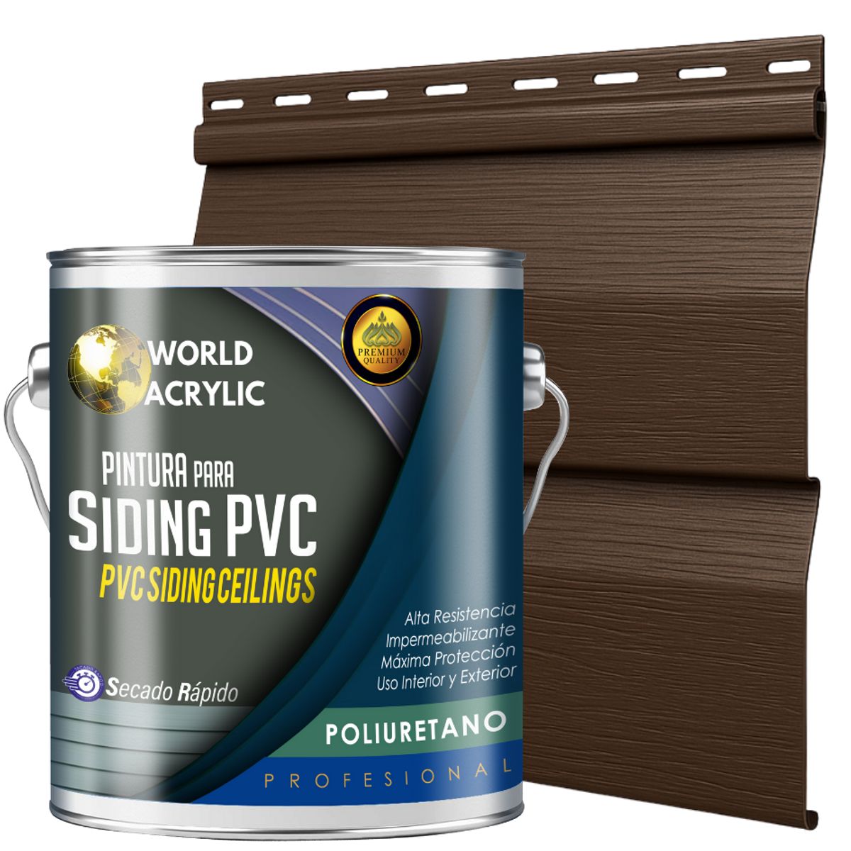 WORLD ACRYLIC - ESMALTE PU - GALÓN SIDING PVC Y PLÁSTICOS - NOGAL CLÁSICO