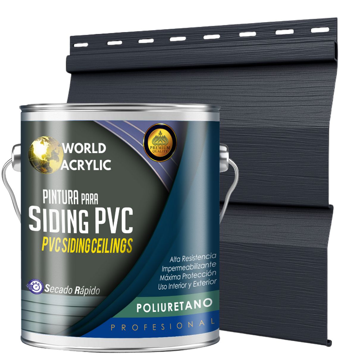 WORLD ACRYLIC - ESMALTE PU - GALÓN SIDING PVC Y PLÁSTICOS - PIZARRA