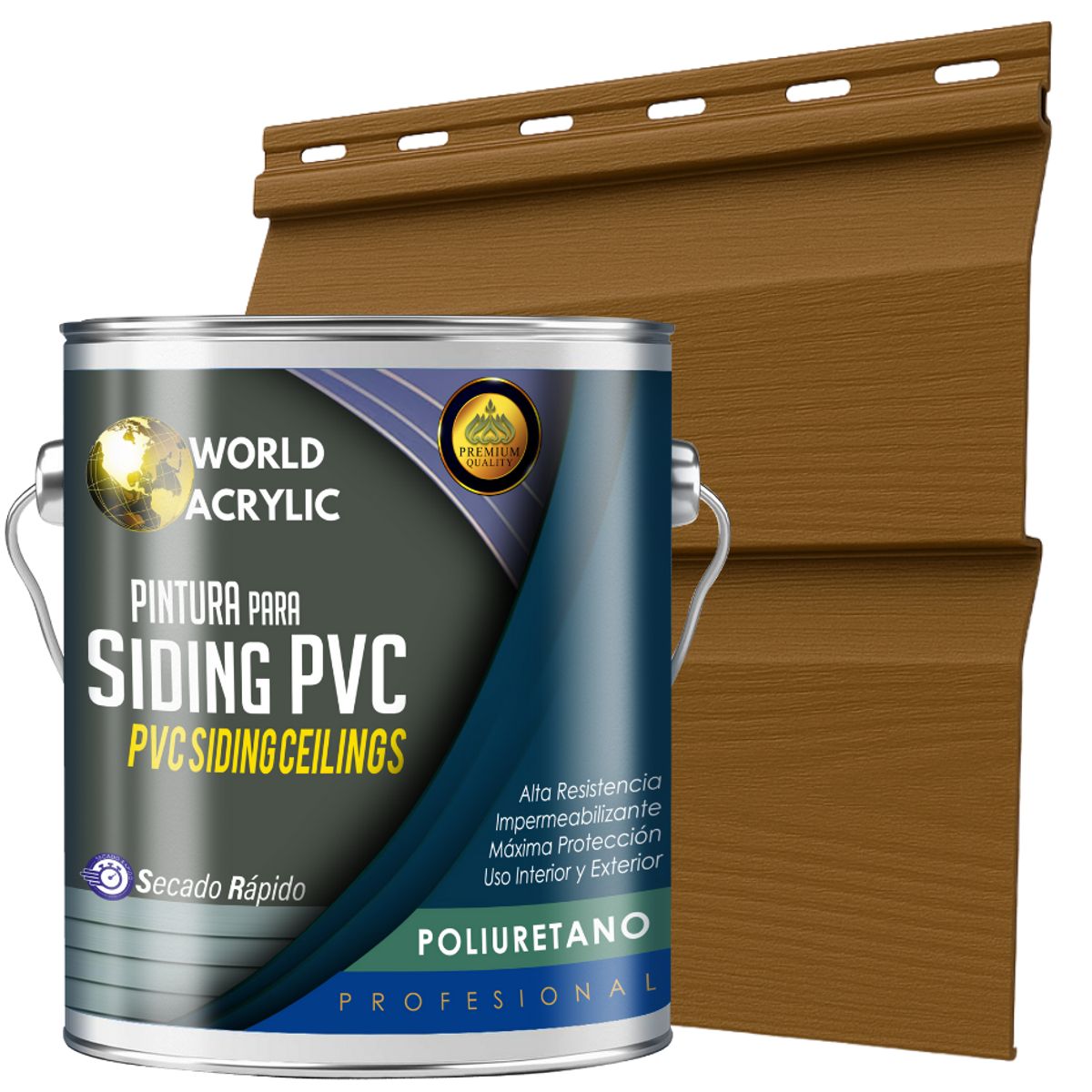 WORLD ACRYLIC - ESMALTE PU - GALÓN SIDING PVC Y PLÁSTICOS - TECA CÁLIDA