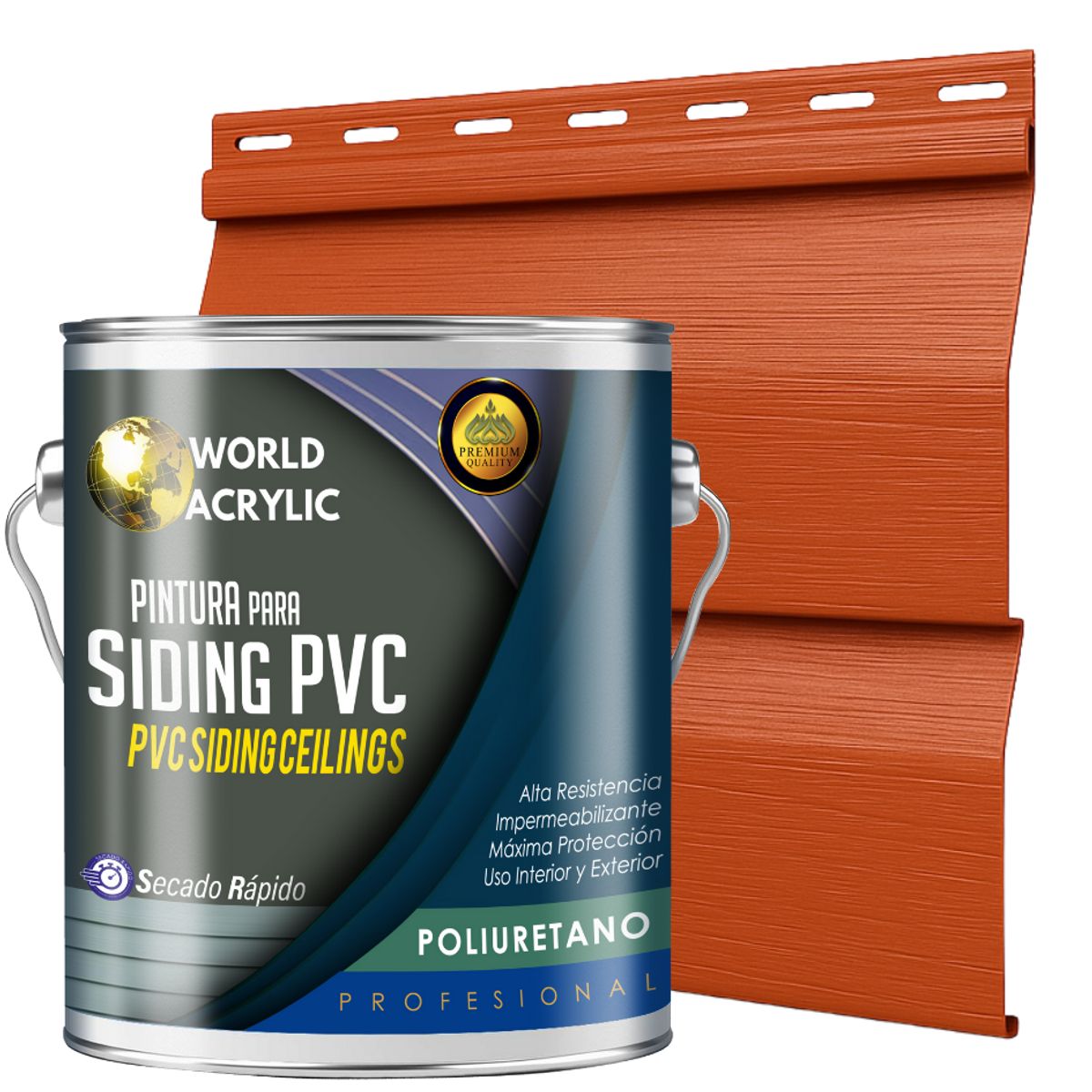 ESMALTE PU - GALÓN SIDING PVC Y PLÁSTICOS - TERRACOTA, marca WORLD ACRYLIC - Foto Principal