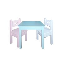 Mesa Infantil Celeste con 2 Sillas (blanca y Rosada Pastel)