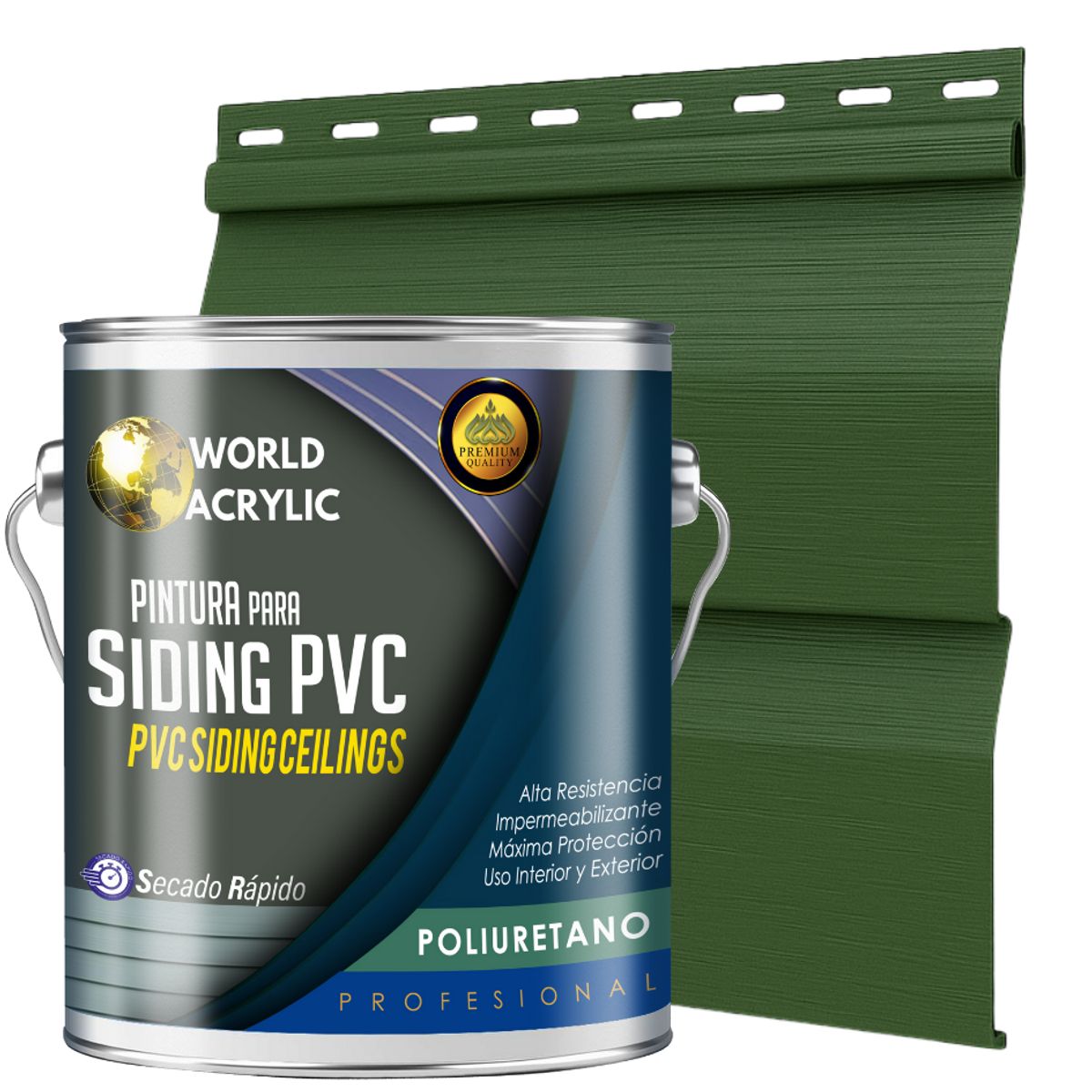 WORLD ACRYLIC - ESMALTE PU - GALÓN SIDING PVC Y PLÁSTICOS - VERDE SALVIA