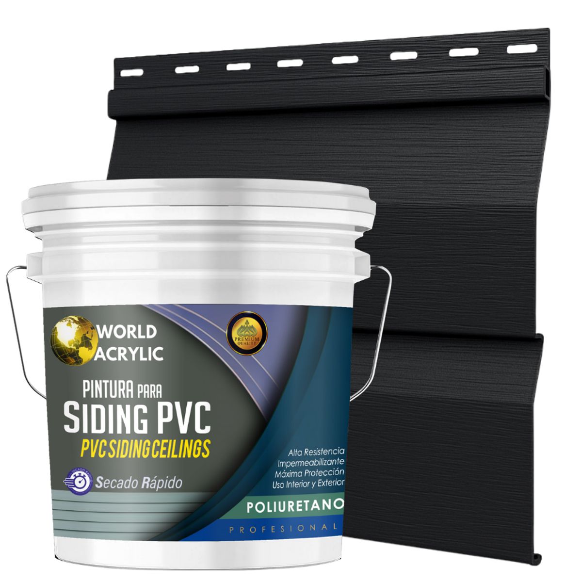 WORLD ACRYLIC - ESMALTE PU - TINETA 10 LITROS SIDING PCV PLASTICOS - NEGRO OBSIDIANA