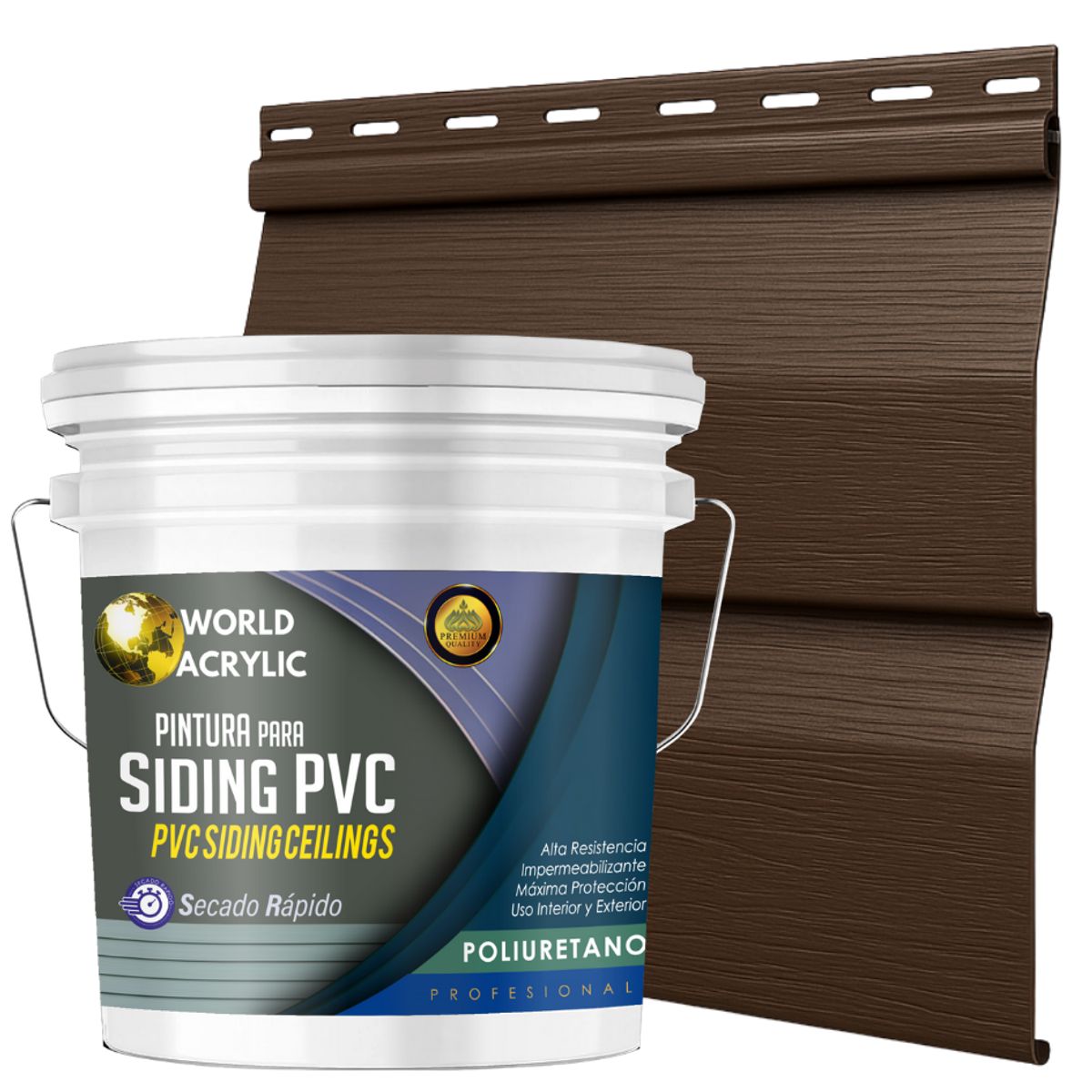 WORLD ACRYLIC - ESMALTE PU - TINETA 10 LITROS SIDING PCV PLASTICOS - NOGAL CLÁSICO
