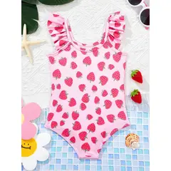 KIRAMA CLOTHING STORE - Traje de baño rosa con volantes y estampado de frutillas para chicas