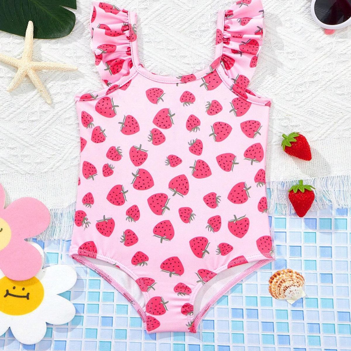 KIRAMA CLOTHING STORE - Traje de baño rosa con volantes y estampado de frutillas para chicas