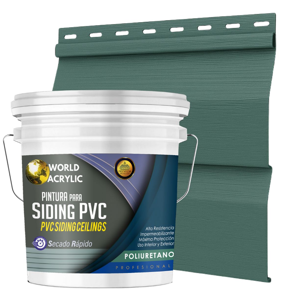 WORLD ACRYLIC - ESMALTE PU - TINETA 10 LITROS SIDING PCV PLASTICOS - VERDE INGLÉS
