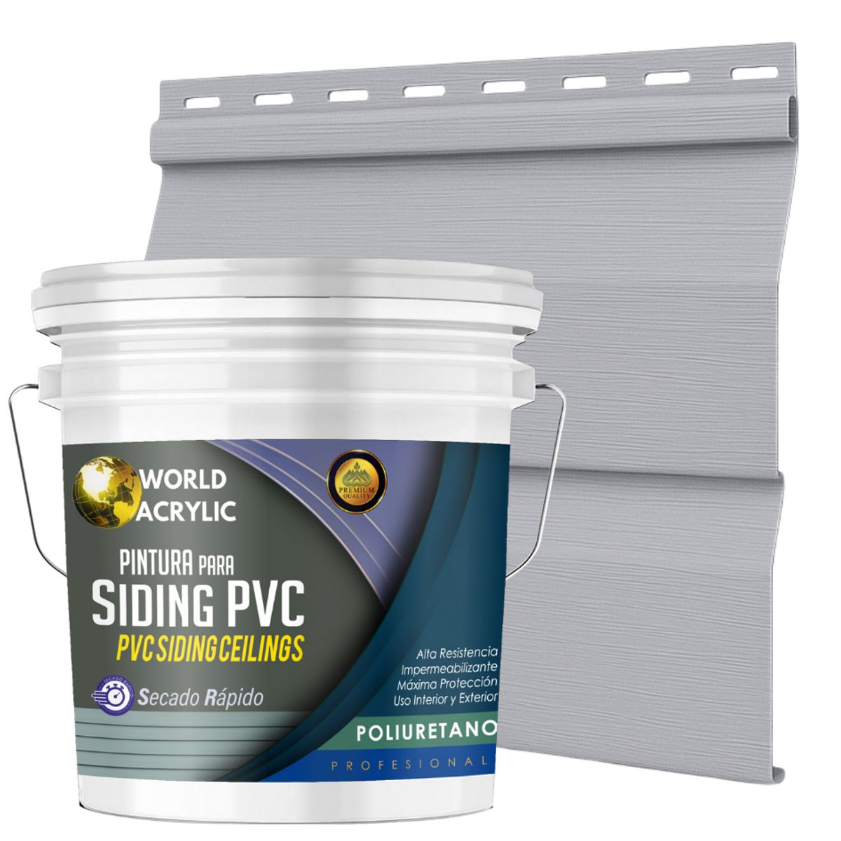 ESMALTE PU - TINETA 10 LITROS SIDING PCV PLASTICOS - CENIZA PLATA, marca WORLD ACRYLIC - Foto Principal