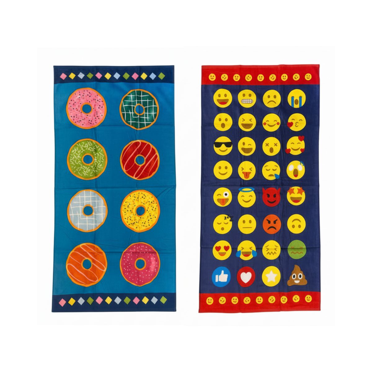 CHITECO - Pack 2 Toallas De Playa Chiteco 100% Algodón 70x140cm Diseño Emoji Y Donas