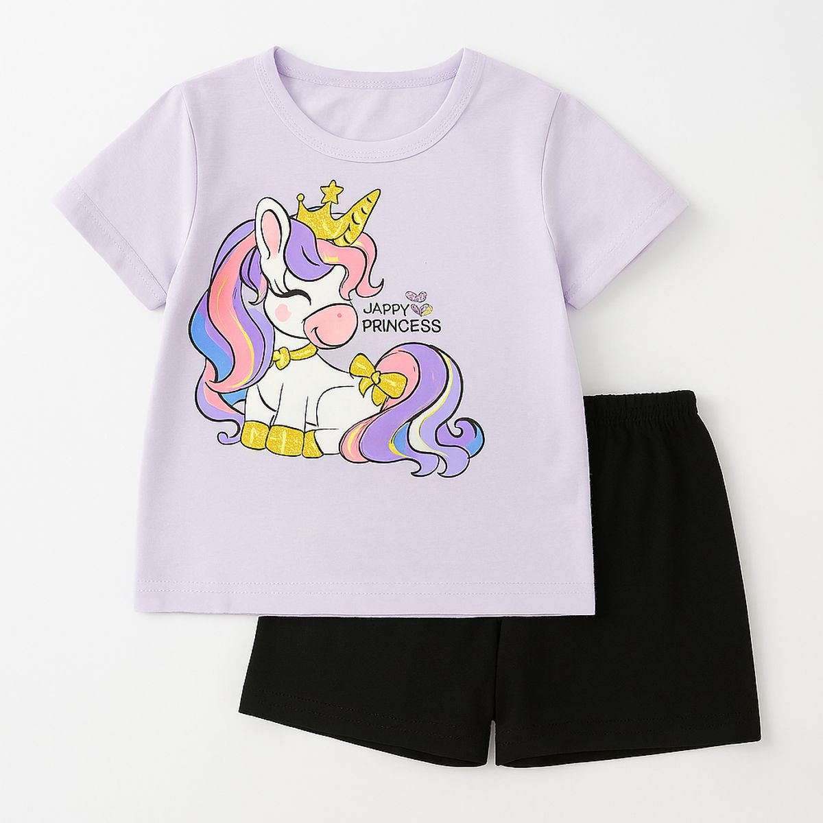 KIRAMA CLOTHING STORE - Set “Happy Princess” de camiseta lavanda y shorts negros para chicas