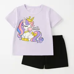KIRAMA CLOTHING STORE - Set “Happy Princess” de camiseta lavanda y shorts negros para chicas