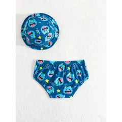 KIRAMA CLOTHING STORE - Set de baño azul con estampado de monstruos y gorro a juego para chicos