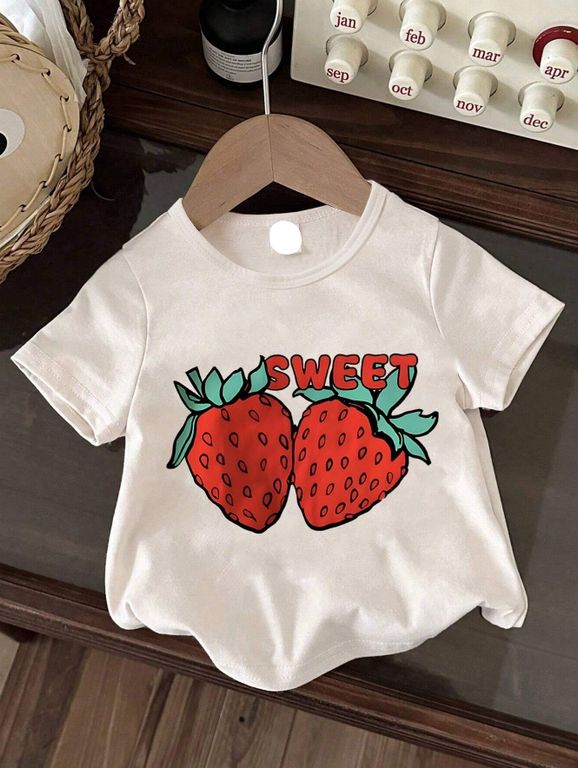 Polera blanca SWEET con estampado de frutillas para chicas Blanco 12-18 MESES