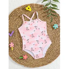 KIRAMA CLOTHING STORE - Traje de baño rosa con tirantes cruzados y estampado de flamencos para chicas