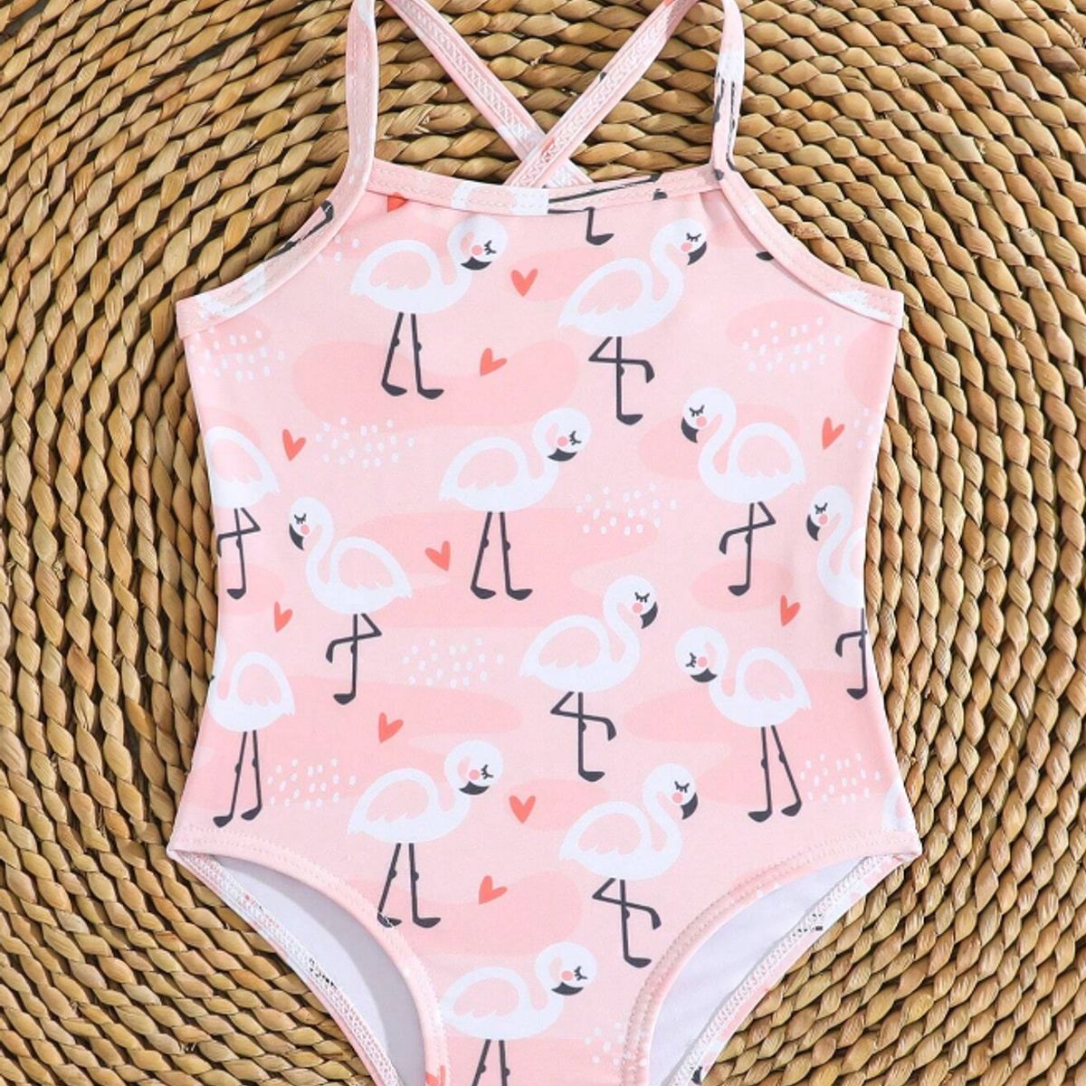 KIRAMA CLOTHING STORE - Traje de baño rosa con tirantes cruzados y estampado de flamencos para chicas