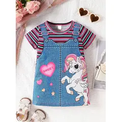 KIRAMA CLOTHING STORE - Vestido multicolor con diseño de unicornio y efecto peto para chicas