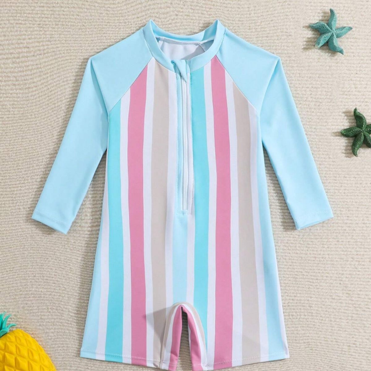 KIRAMA CLOTHING STORE - Traje de baño multicolor con rayas pastel y manga larga para chicas