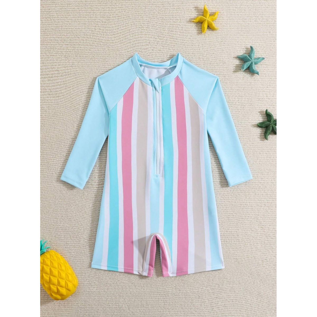 KIRAMA CLOTHING STORE - Traje de baño multicolor con rayas pastel y manga larga para chicas