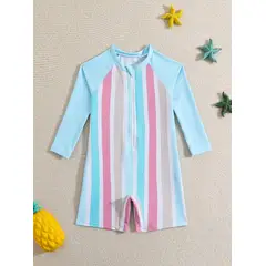 KIRAMA CLOTHING STORE - Traje de baño multicolor con rayas pastel y manga larga para chicas