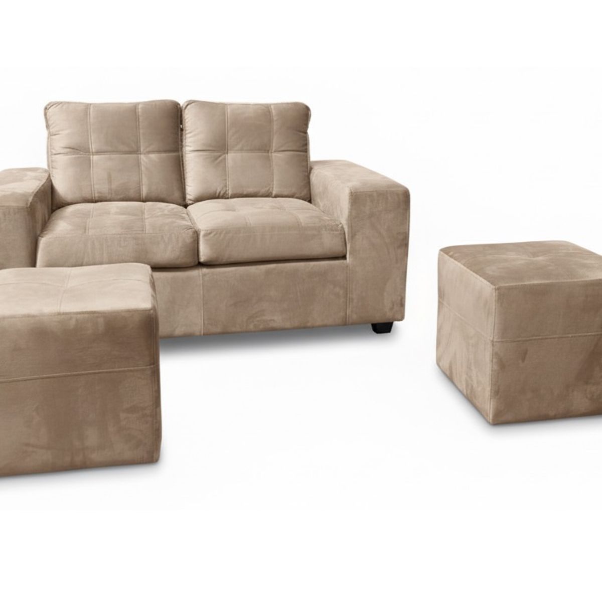 MUEBLES COTTONI - Sofá 2 cuerpos + 2 Pouf Lucca Felpa