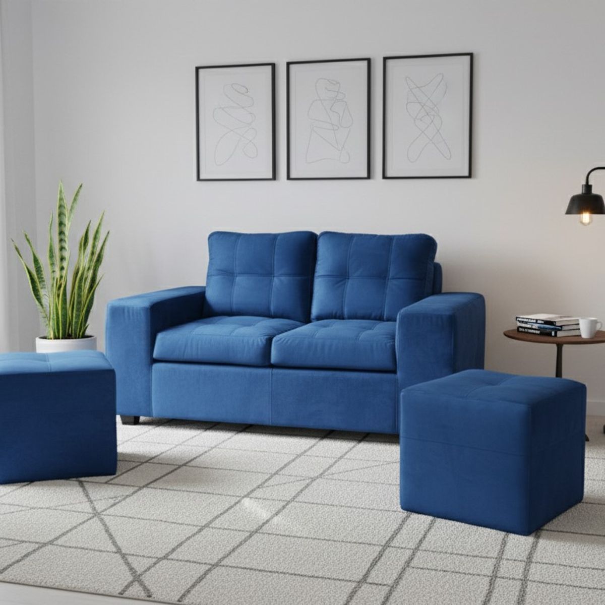 MUEBLES COTTONI - Sofá 2 cuerpos + 2 Pouf Lucca Felpa