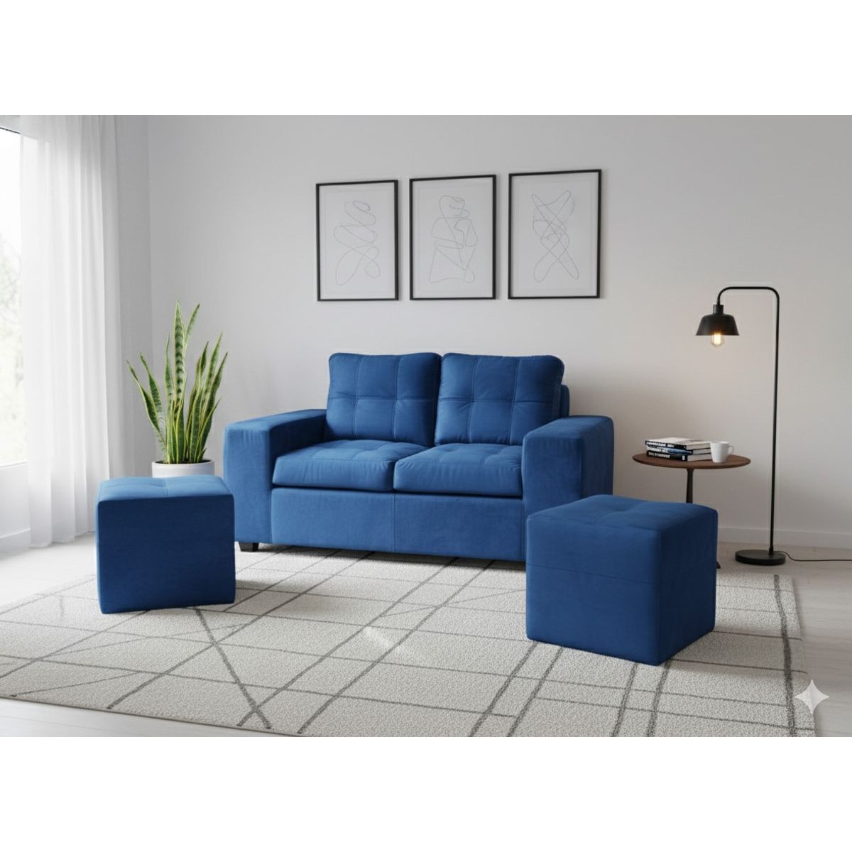 MUEBLES COTTONI - Sofá 2 cuerpos + 2 Pouf Lucca Felpa