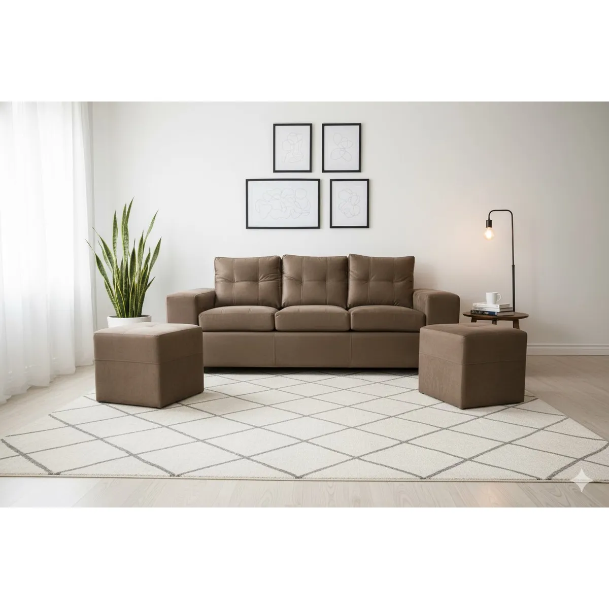 MUEBLES COTTONI - Sofá 3 cuerpos + 2 Pouf Lucca Felpa