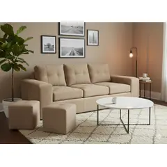 MUEBLES COTTONI - Sofá 3 cuerpos + 2 Pouf Lucca Felpa
