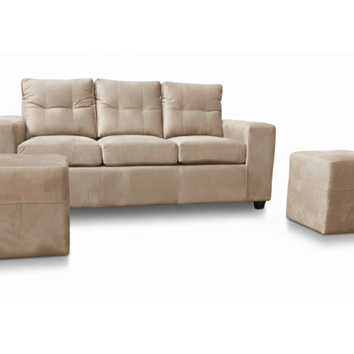 MUEBLES COTTONI - Sofá 3 cuerpos + 2 Pouf Lucca Felpa