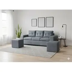 MUEBLES COTTONI - Sofá 3 cuerpos + 2 Pouf Lucca Felpa