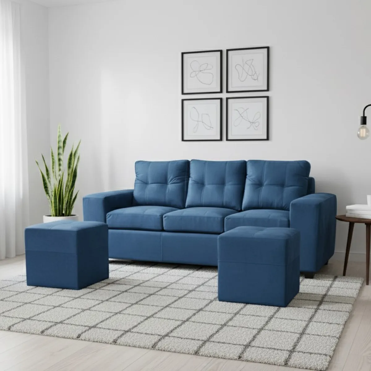 MUEBLES COTTONI - Sofá 3 cuerpos + 2 Pouf Lucca Felpa