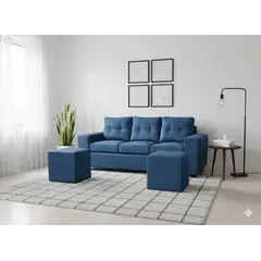MUEBLES COTTONI - Sofá 3 cuerpos + 2 Pouf Lucca Felpa