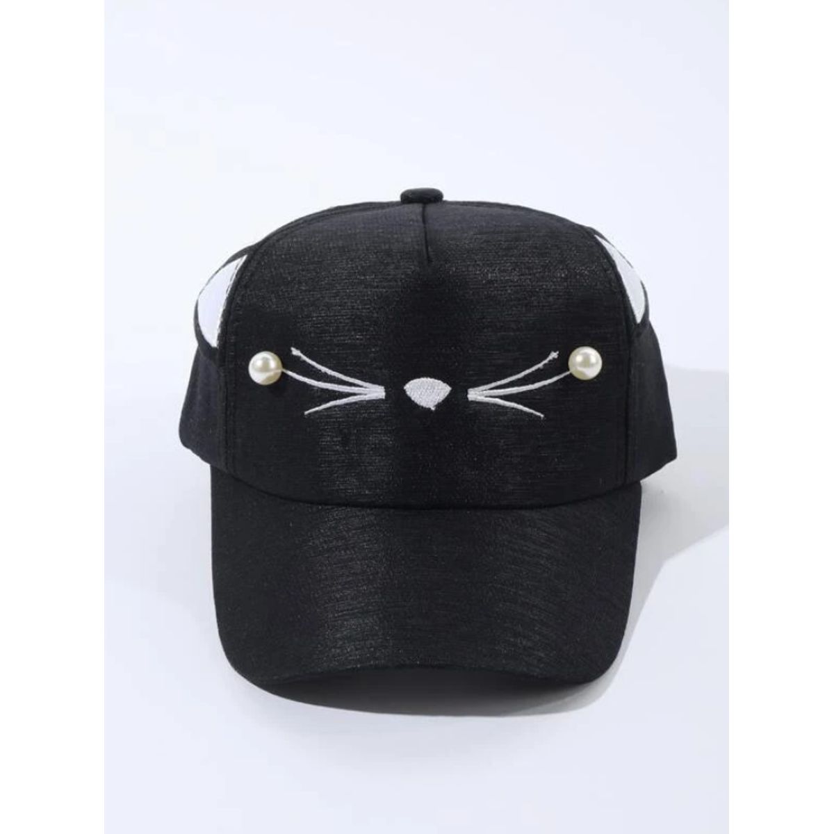 KIRAMA CLOTHING STORE - Jockey negro con diseño de gato bordado y orejas blancas