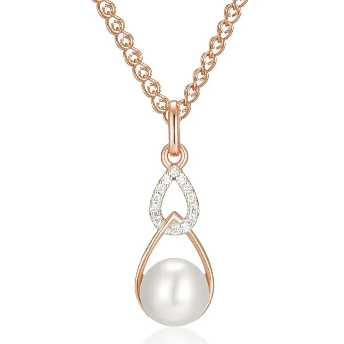 TODOJOYAS - Collar Gota Perla y Circones Dorado Rosa