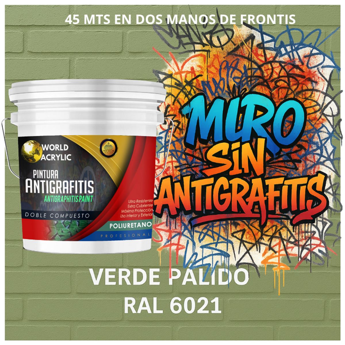EPOXY - PINTURA PU ANTIGRAFITIS - ULTRA PROTECTOR - TINETA 10L VERDE PÁLIDO