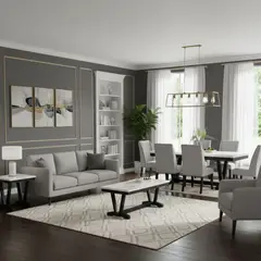 DANIELS - Set de Comedor 6 Sillas Rodeus + Mesa de Centro + Mesa Lateral Mármol Blanco