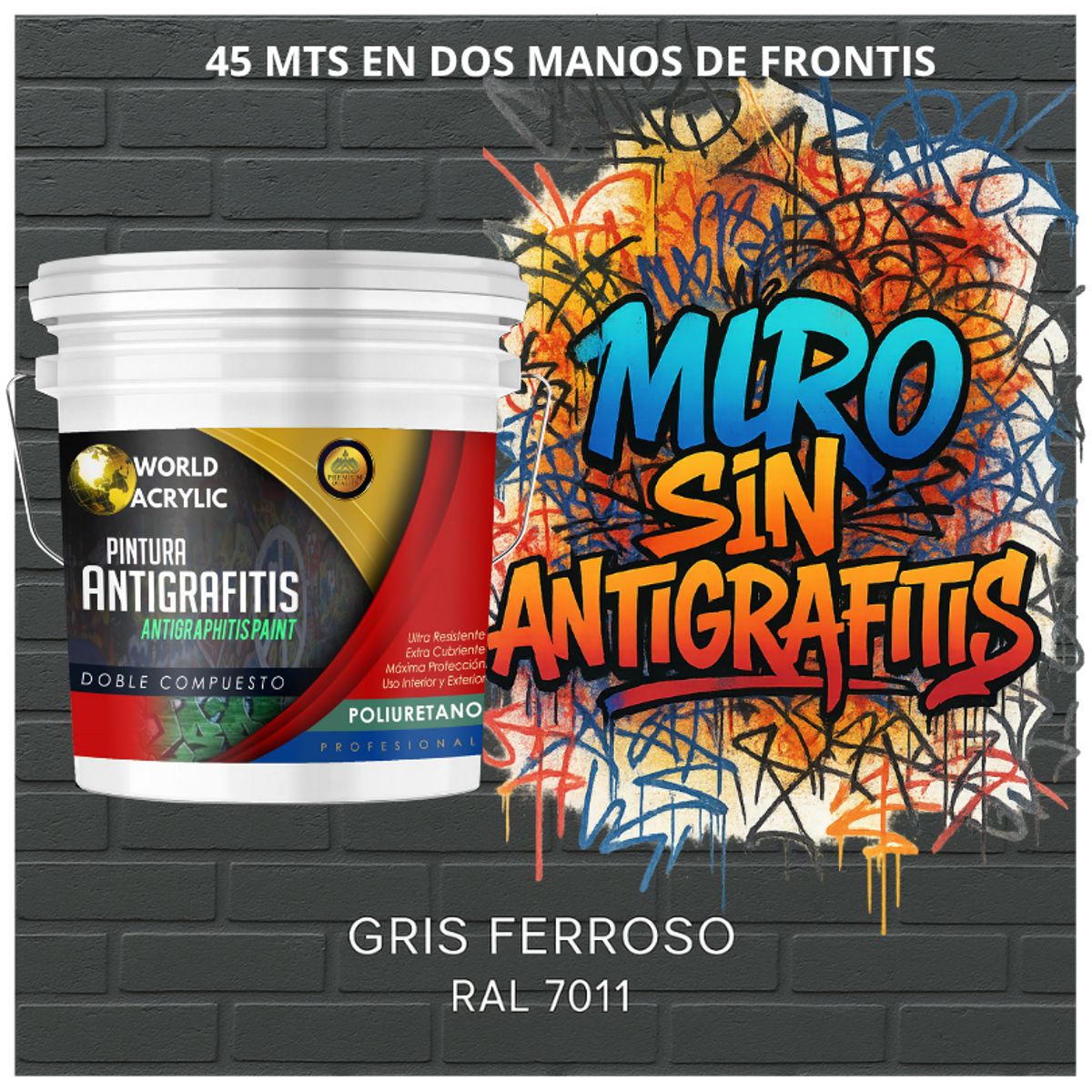 EPOXY - PINTURA PU ANTIGRAFITIS - ULTRA PROTECTOR - TINETA 10L GRIS FERROSO