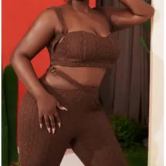 KIRAMA CLOTHING STORE - Top marrón tipo bustier con textura elástica y escote corazón