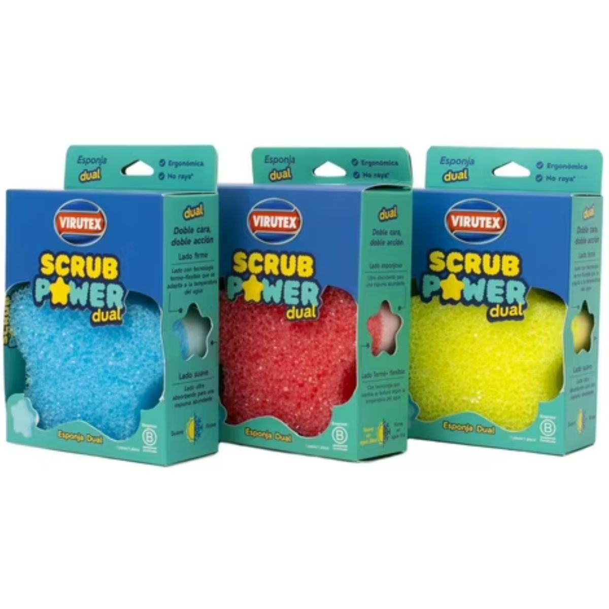 VIRUTEX - Esponja Virutex Scrub Power Dual 1 Unidad - Azul
