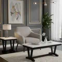 DANIELS - Set Mesa de Centro + Mesa Lateral Mármol Blanco