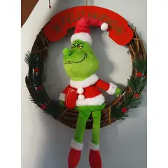 THIS IS FELIZ NAVIDAD - Corona Navideña Rústica con Muñeco Grinch XL 52 cm