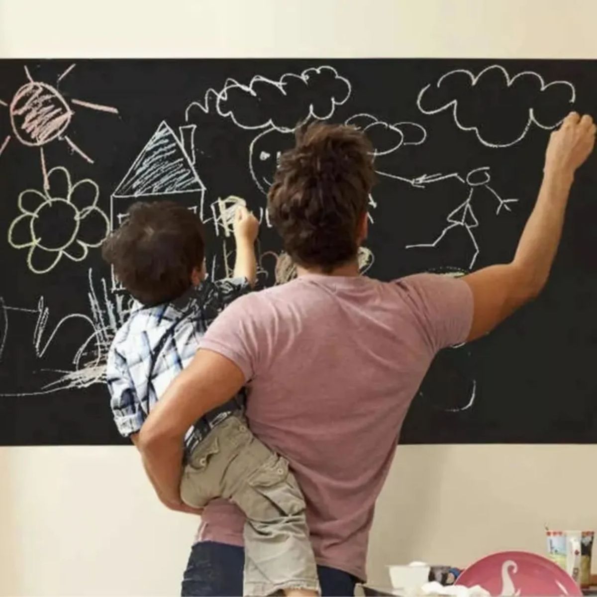 GENERICO - Pizarra Adhesiva Negra con Tiza- Organiza Decora y Crea con Estilo